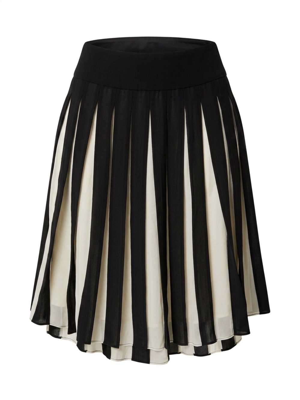 For The Republic 100% Silk Paneled Pleated Skirt Black White Size 10